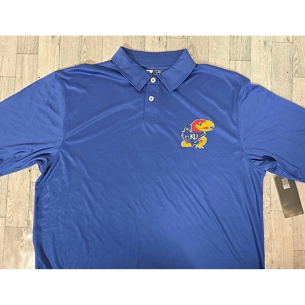 KU Jayhawks Polo LARGE 42-44 Kansas City Blue Russell NEW